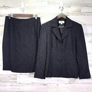 Le Suit Womens Black & White Tweed Blazer Jacket & Knee Length Skirt‎ Suit Sz 10